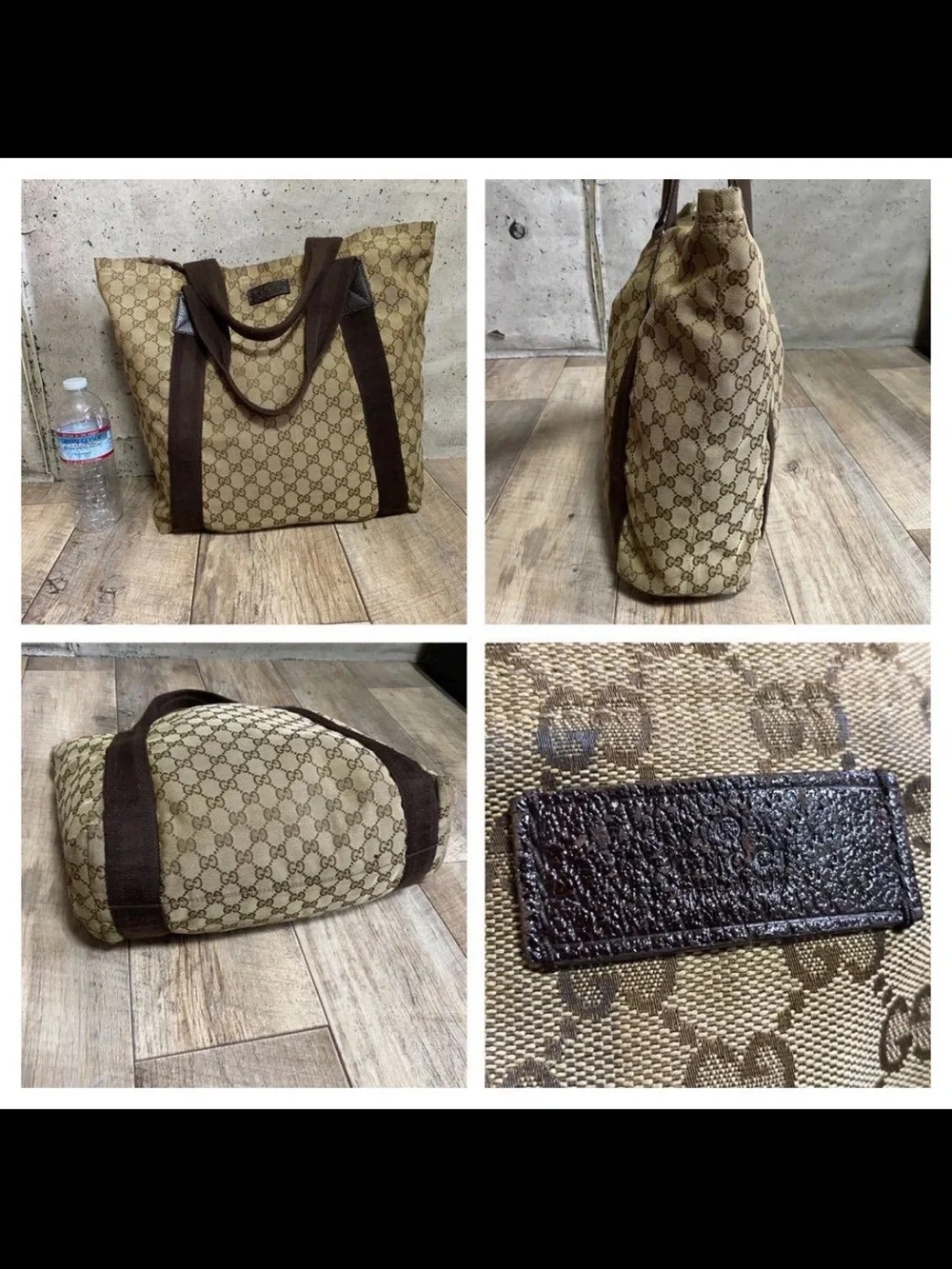 Gucci Beige GG Supreme Canvas Tote with Brown Straps